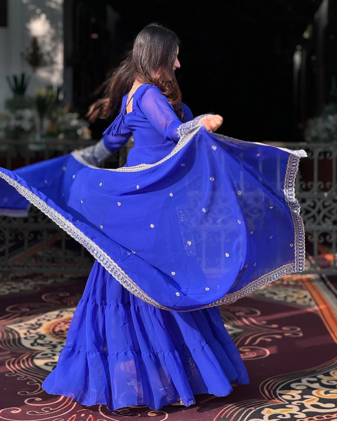 BLUE COLOR GEORGETTE BASE EMBROIDERED WORK SHARARA SUIT SET OF 3