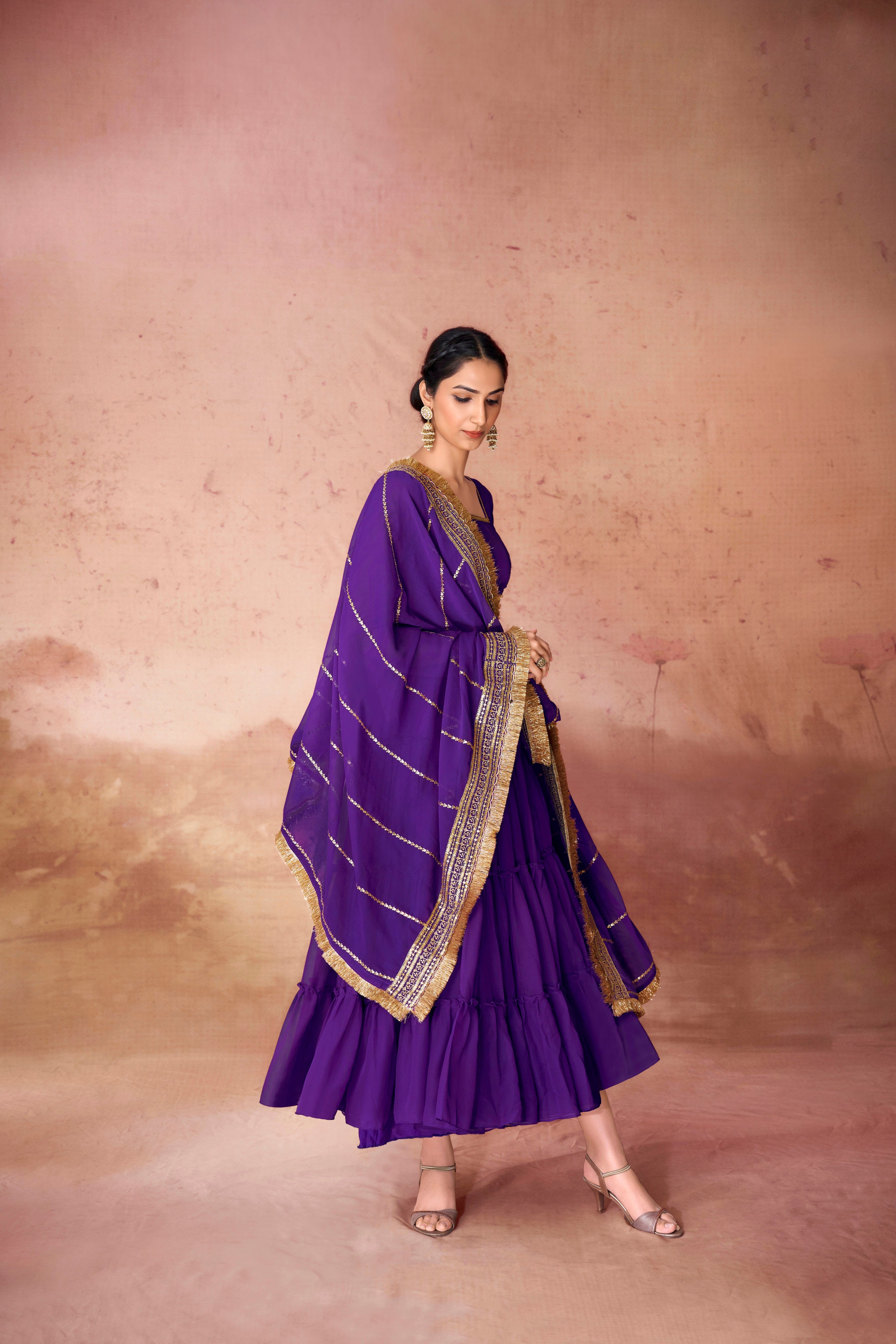 CHOLICART ROYAL PURPLE TIERED ANARKALI ENSEMBLE