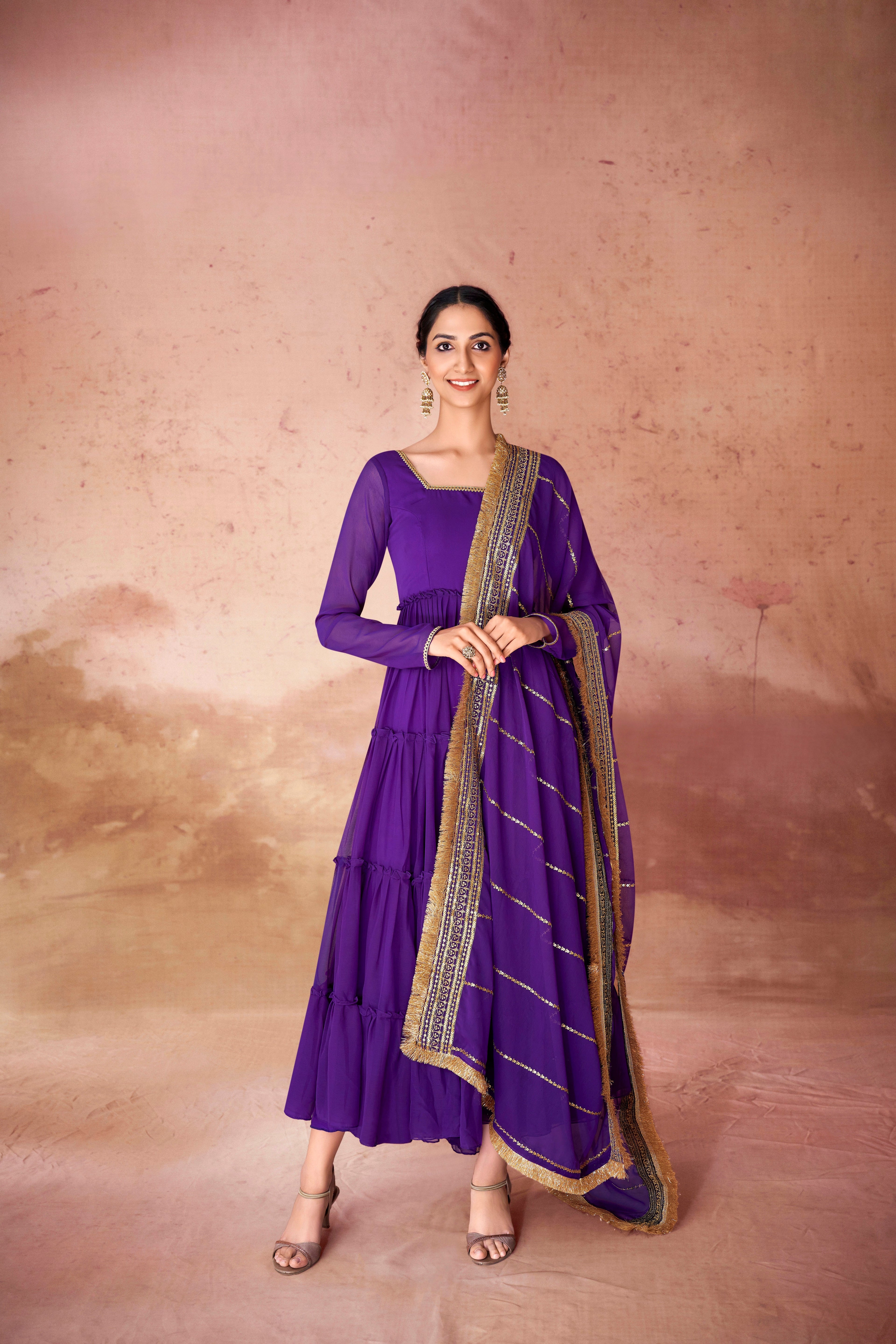 CHOLICART ROYAL PURPLE TIERED ANARKALI ENSEMBLE