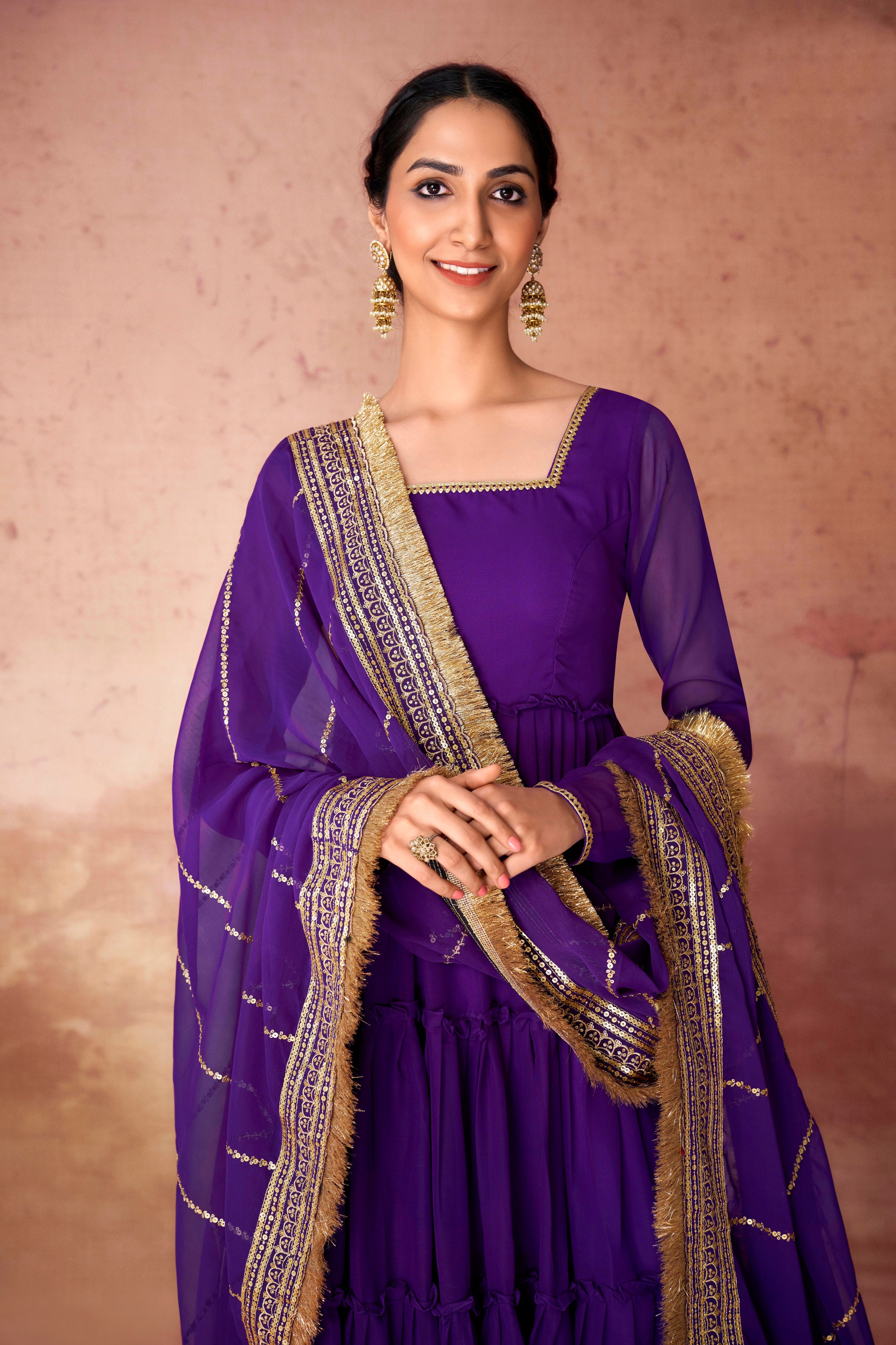 CHOLICART ROYAL PURPLE TIERED ANARKALI ENSEMBLE