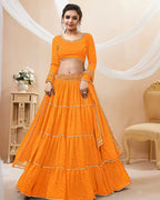 YELLOW COLOR GEORGETTE LEHERIYA PRINTED LEHENGA CHOLI