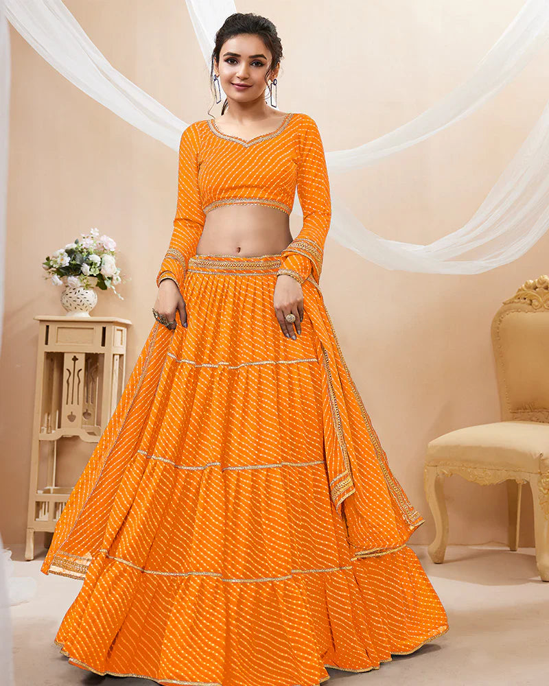 YELLOW COLOR GEORGETTE LEHERIYA PRINTED LEHENGA CHOLI