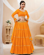 YELLOW COLOR GEORGETTE LEHERIYA PRINTED LEHENGA CHOLI