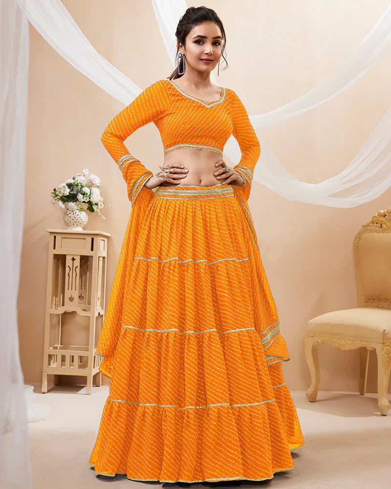 YELLOW COLOR GEORGETTE LEHERIYA PRINTED LEHENGA CHOLI