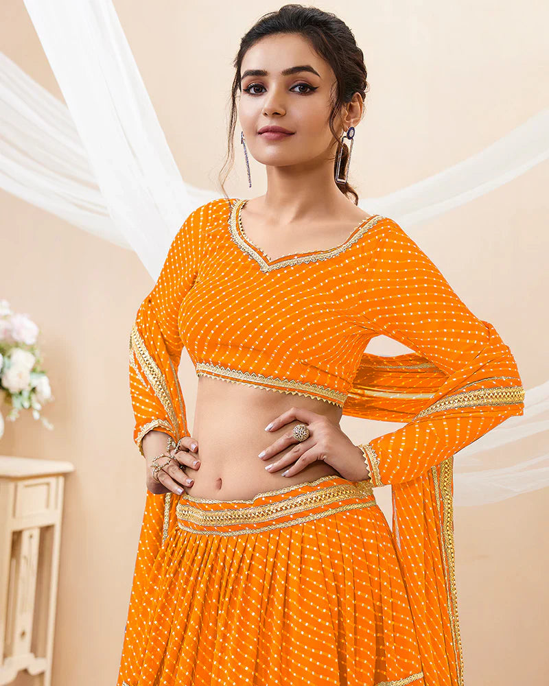 YELLOW COLOR GEORGETTE LEHERIYA PRINTED LEHENGA CHOLI