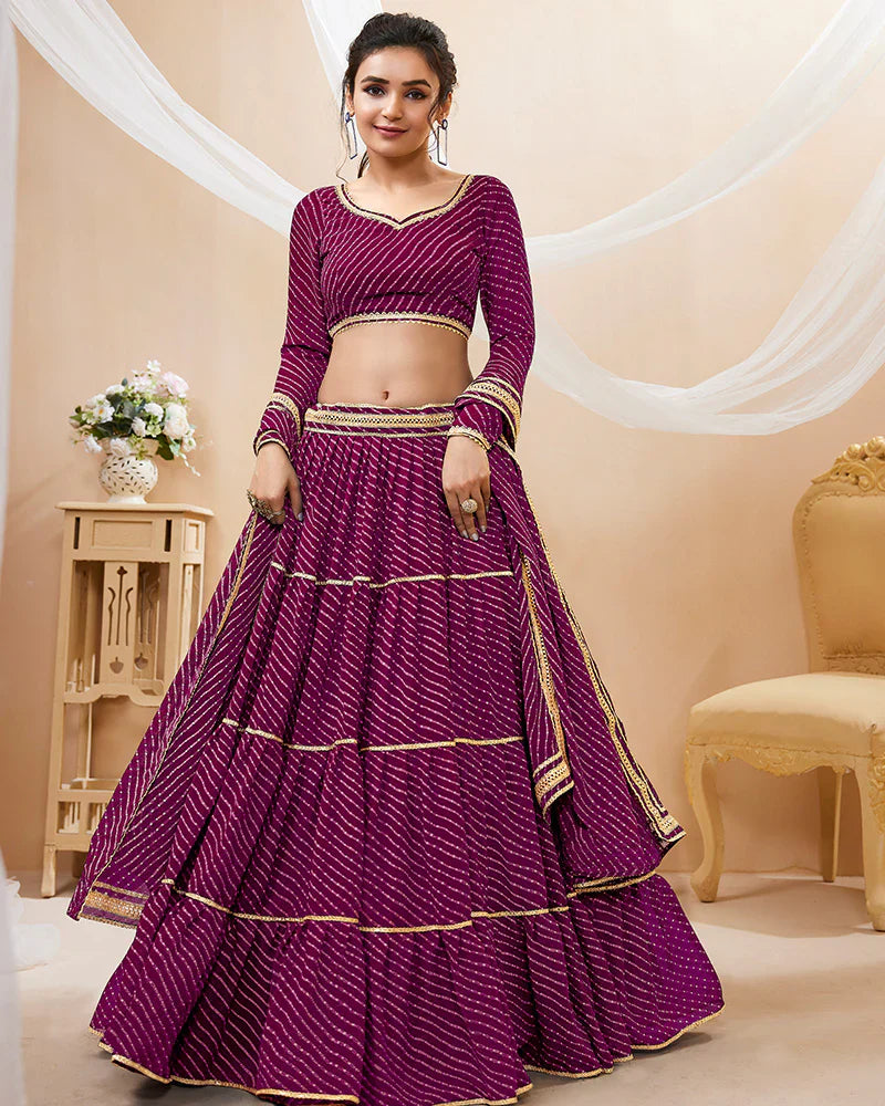 PURPLE COLOR GEORGETTE LEHERIYA PRINTED LEHENGA CHOLI