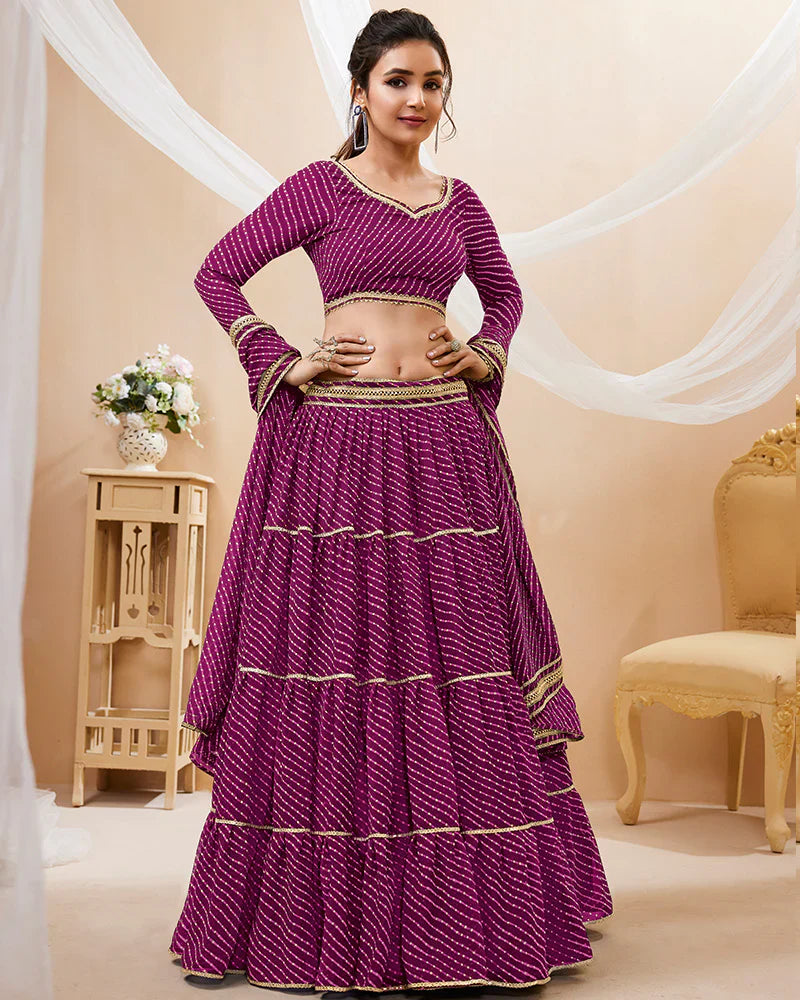 PURPLE COLOR GEORGETTE LEHERIYA PRINTED LEHENGA CHOLI