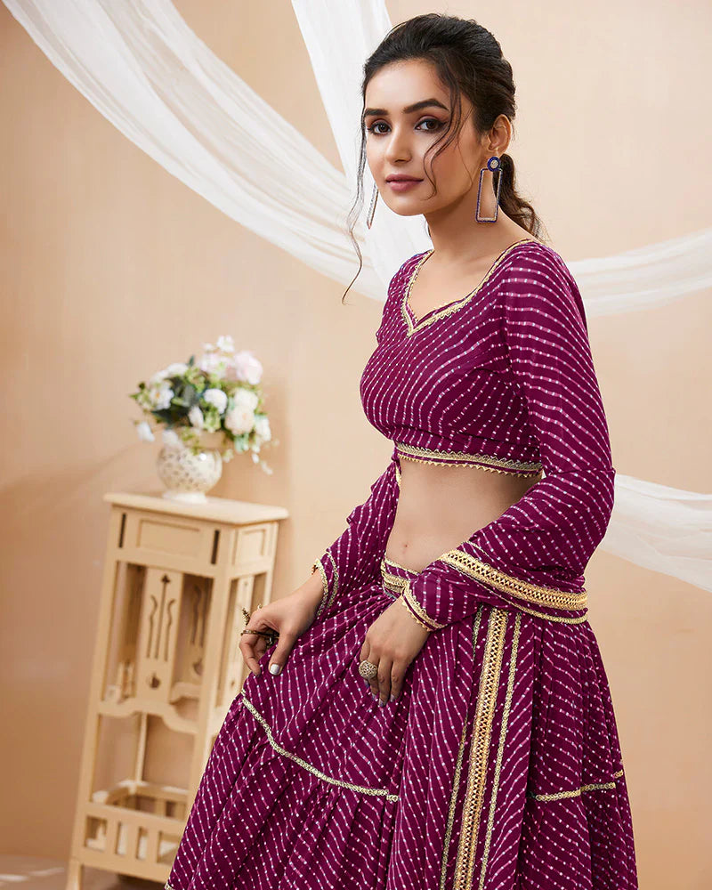 PURPLE COLOR GEORGETTE LEHERIYA PRINTED LEHENGA CHOLI