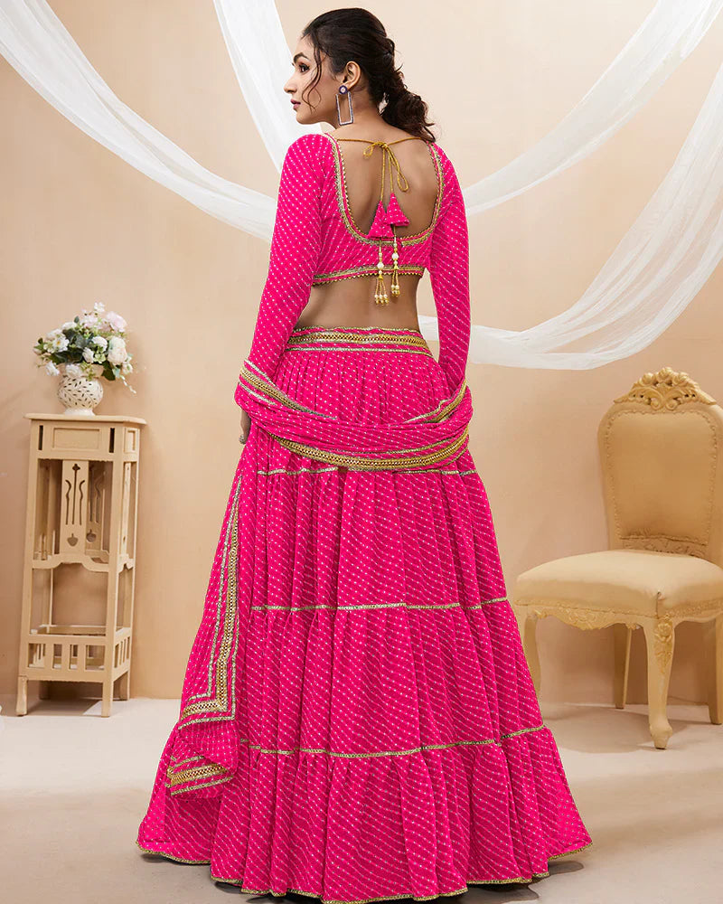 PINK COLOR GEORGETTE LEHERIYA PRINTED LEHENGA CHOLI