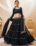 BLACK COLOR GEORGETTE LEHERIYA PRINTED LEHENGA CHOLI