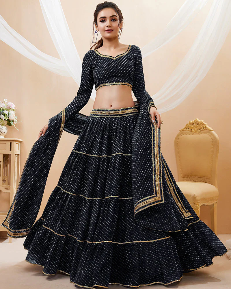 BLACK COLOR GEORGETTE LEHERIYA PRINTED LEHENGA CHOLI