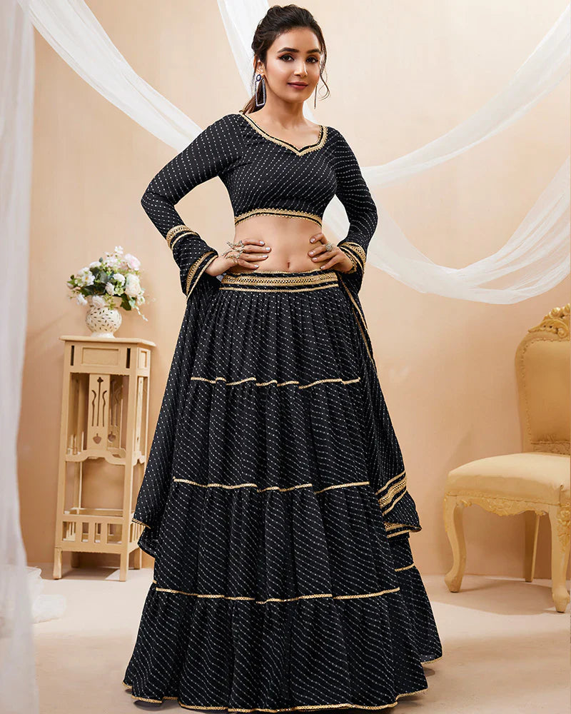 BLACK COLOR GEORGETTE LEHERIYA PRINTED LEHENGA CHOLI
