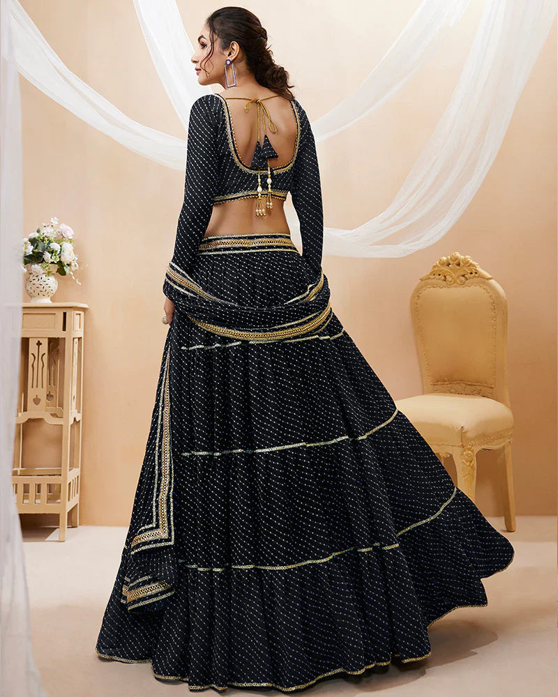 BLACK COLOR GEORGETTE LEHERIYA PRINTED LEHENGA CHOLI