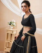 BLACK COLOR GEORGETTE LEHERIYA PRINTED LEHENGA CHOLI