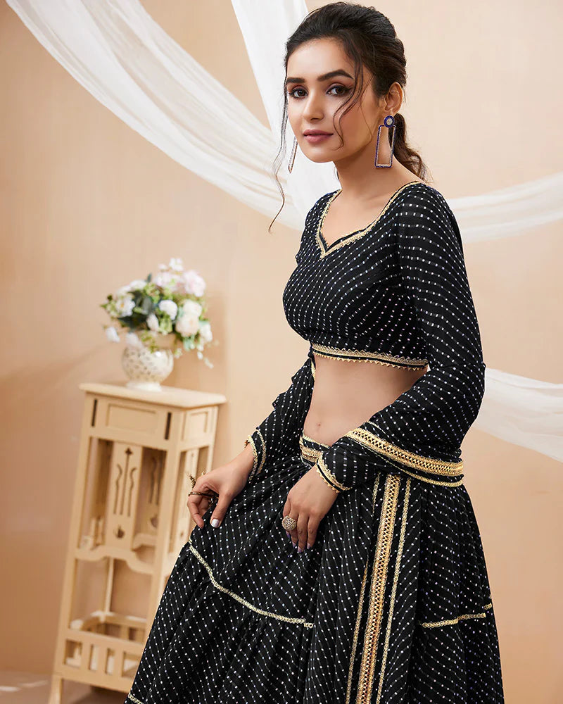 BLACK COLOR GEORGETTE LEHERIYA PRINTED LEHENGA CHOLI