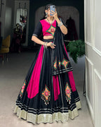 PINK AND BLACK COLOR COTTON NAVRATRI LEHENGA CHOLI