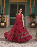 MAROON COLOR REYON PRINTED NAVRATRI GOWN