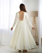 WHITE COLOR SOFT VICHITRA SILK ANARKALI WITH DARK PURPLE DUPATTA