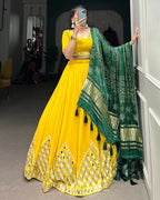 YELLOW COLOR GEORGETTE DESIGNING LEHENGA CHOLI