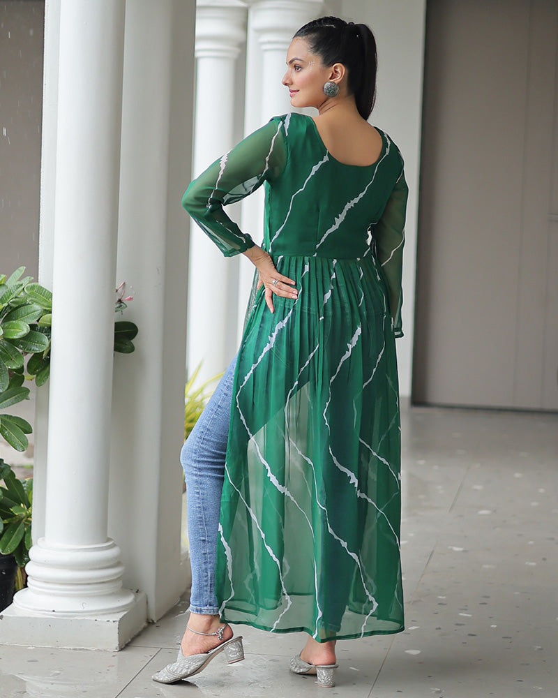 GREEN COLOR FAUX GEORGETTE KUTCHI WORK NAVRATRI KURTI