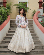 WHITE COLOR VISCOSE JACQUARD CROP TOP LEHENGA CHOLI