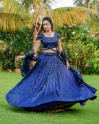 ROYAL BLUE COLOR SEQUENCE EMBROIDERED GEORGETTE LEHENGA CHOLI
