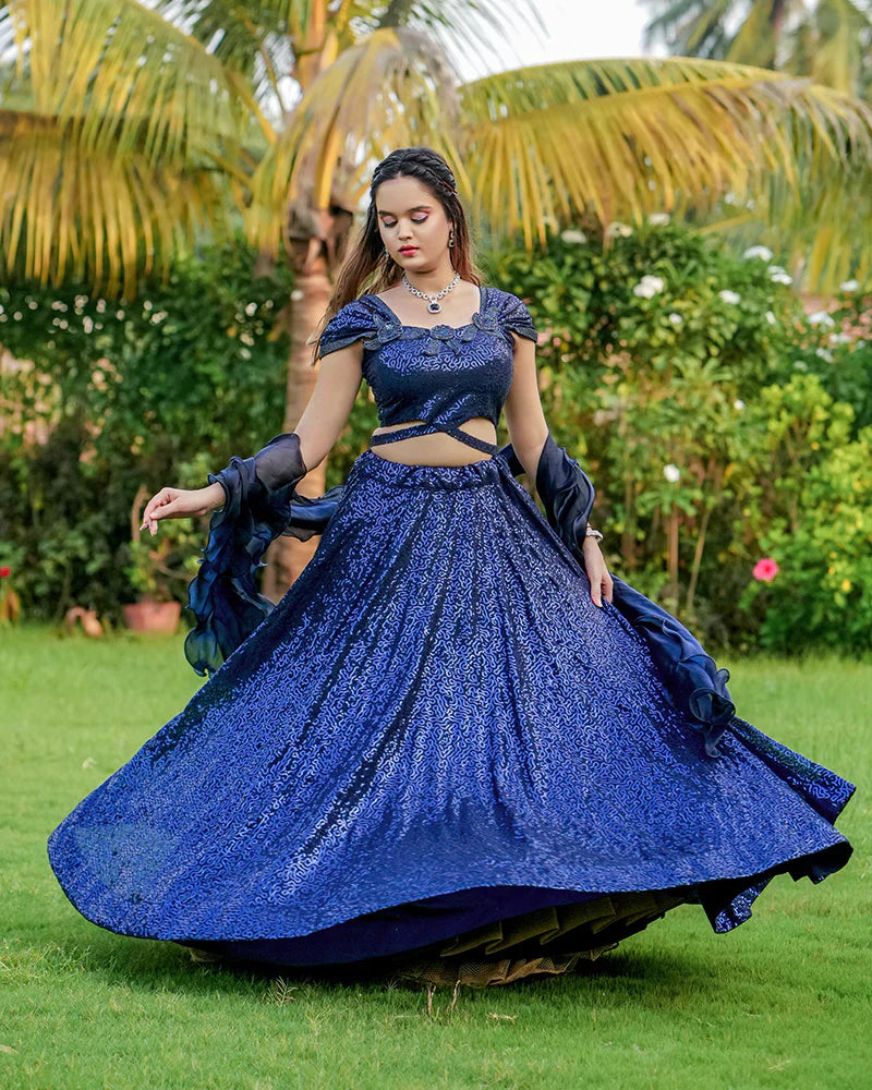 ROYAL BLUE COLOR SEQUENCE EMBROIDERED GEORGETTE LEHENGA CHOLI