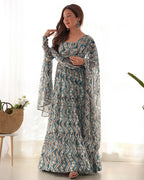 LIGHT BLUE COLOR SOFT GEORGETTE RUFFLE STYLE ANARKALI SUIT