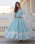 EXCLUSIVE PISTA COLOR GEORGETTE GOWN WITH DUPATTA