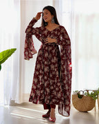 DARK MAROON COLOR GEORGETTE BASE ANARKALI SUIT SET OF 3