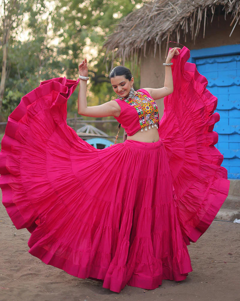 RANI PINK COLOR RAYON EMBROIDERED NAVRATRI LEHENGA CHOLI