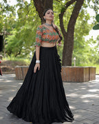 BLACK COLOR RAYON FULL FLAIR NAVRATRI LEHENGA CHOLI