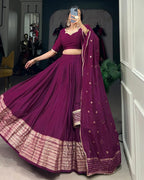 WINE COLOR PURE CHANDERI PLAIN NAVRATRI LEHENGA CHOLI