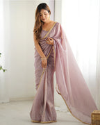 LIGHT DUSTY MAUVE COLOR TISSUE SILK PRE DRAPPED SAREE