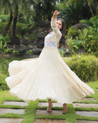 OFF-WHITE COLOR KORA COTTON NAVRATRI GOWN
