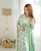 PISTA COLOR CHANDERI SILK THREE PIECE KURTI SUIT