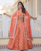 ORANGE COLOR PURE VISCOSE JACQUARD LEHENGA CHOLI