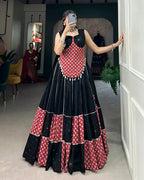 DESIGNER MAROON AND BLACK COLOR COTTON PRINTED LEHENGA CHOLI