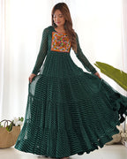 GREEN COLOR GEORGETTE LAHERIYA PRINT NAVRATRI GOWN