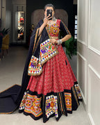 RED COLOR COTTON GAMTHI WORK NAVRATRI LEHENGA CHOLI
