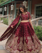 MAROON COLOR RANGOLI SILK EMBROIDERED LEHENGA CHOLI