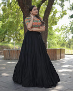BLACK COLOR RAYON FULL FLAIR NAVRATRI LEHENGA CHOLI