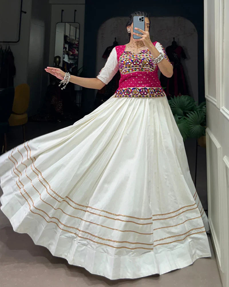 WHITE COLOR COTTON NAVRATRI LEHENGA CHOLI
