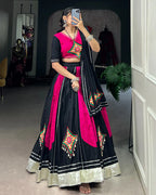 PINK AND BLACK COLOR COTTON NAVRATRI LEHENGA CHOLI