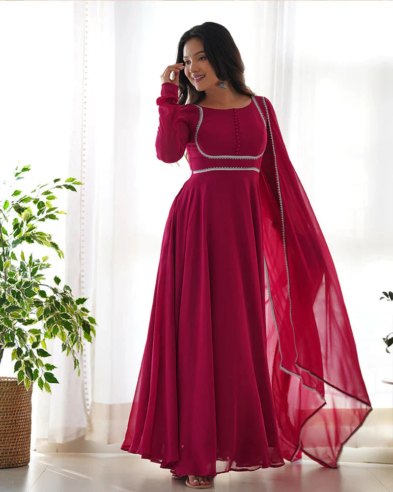 ROSE PINK COLOR GEORGETTE THREE PIECE ANARKALI SUIT