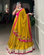 MUSTARD COLOR PURE RAYON NAVRATRI LEHENGA CHOLI