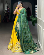 YELLOW COLOR GEORGETTE DESIGNING LEHENGA CHOLI