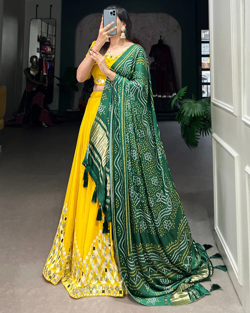 YELLOW COLOR GEORGETTE DESIGNING LEHENGA CHOLI