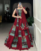 MAROON COLOR COTTON FOIL PRINTED NAVRATRI LEHENGA CHOLI