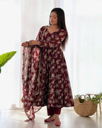 DARK MAROON COLOR GEORGETTE BASE ANARKALI SUIT SET OF 3